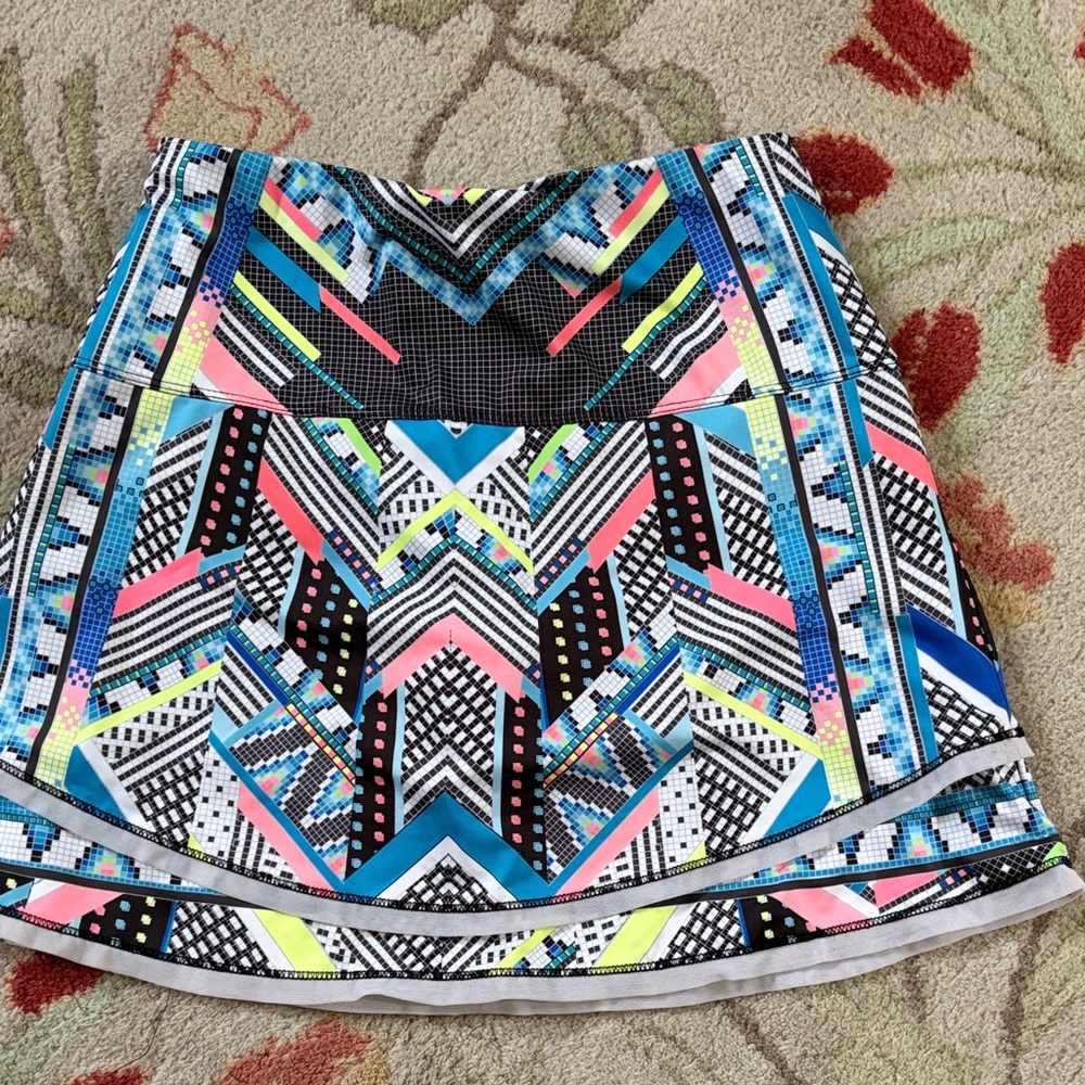 Lucky in Love Geo-Print A-Line Skirt in Black, Blue, Pink, Neon Yellow